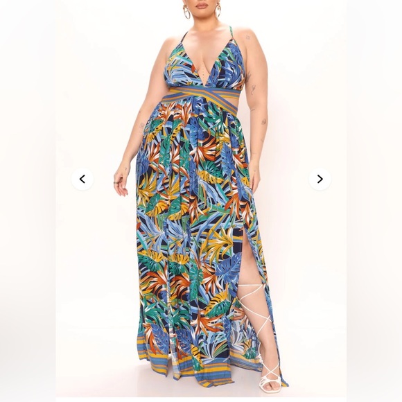 Fashion Nova lanai Tropical Print Maxi Dress women 1X vacation beach resort boho - Picture 1 of 12